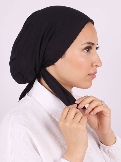 Soft Kuwaiti Knot cotton tie back cap in Black #Color_Black