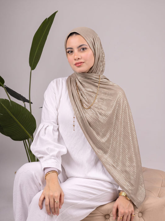 Metalic Knit Stripe Scarf in Taupe #Color_Taupe