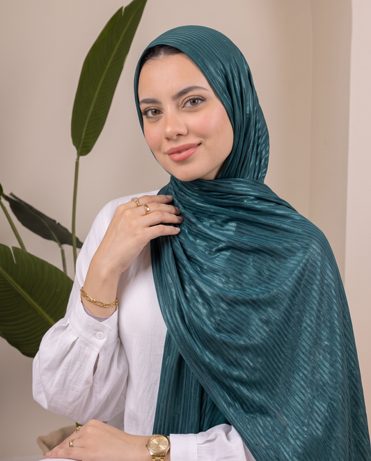 Metalic Knit Stripe Scarf in Teal #Color_Teal