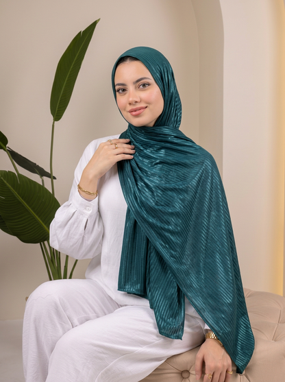 Metalic Knit Stripe Scarf in Teal #Color_Teal