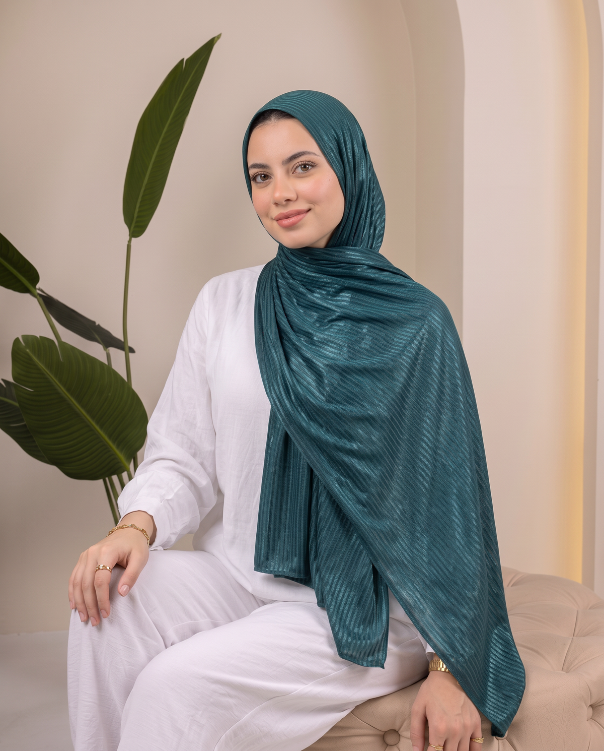 Metalic Knit Stripe Scarf in Teal #Color_Teal