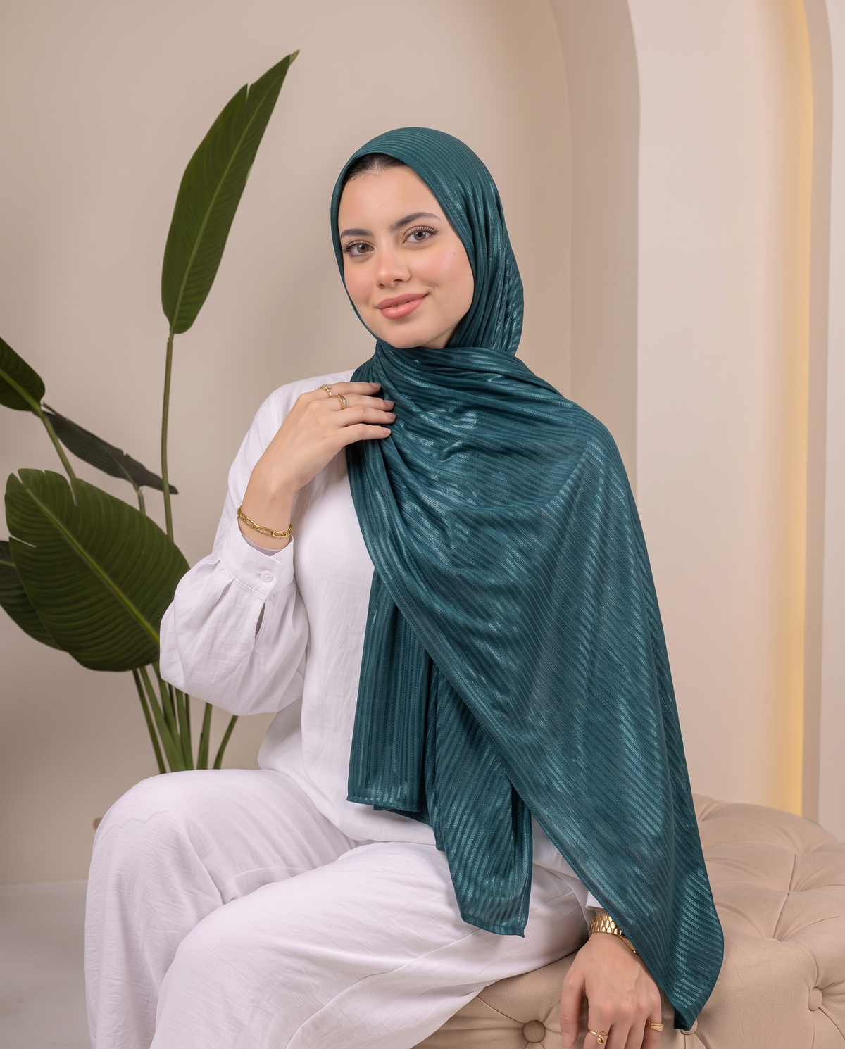 Metalic Knit Stripe Scarf in Teal #Color_Teal