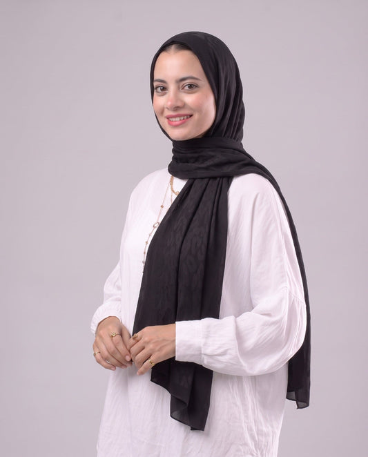 Leopard Cotton Scarf - Black