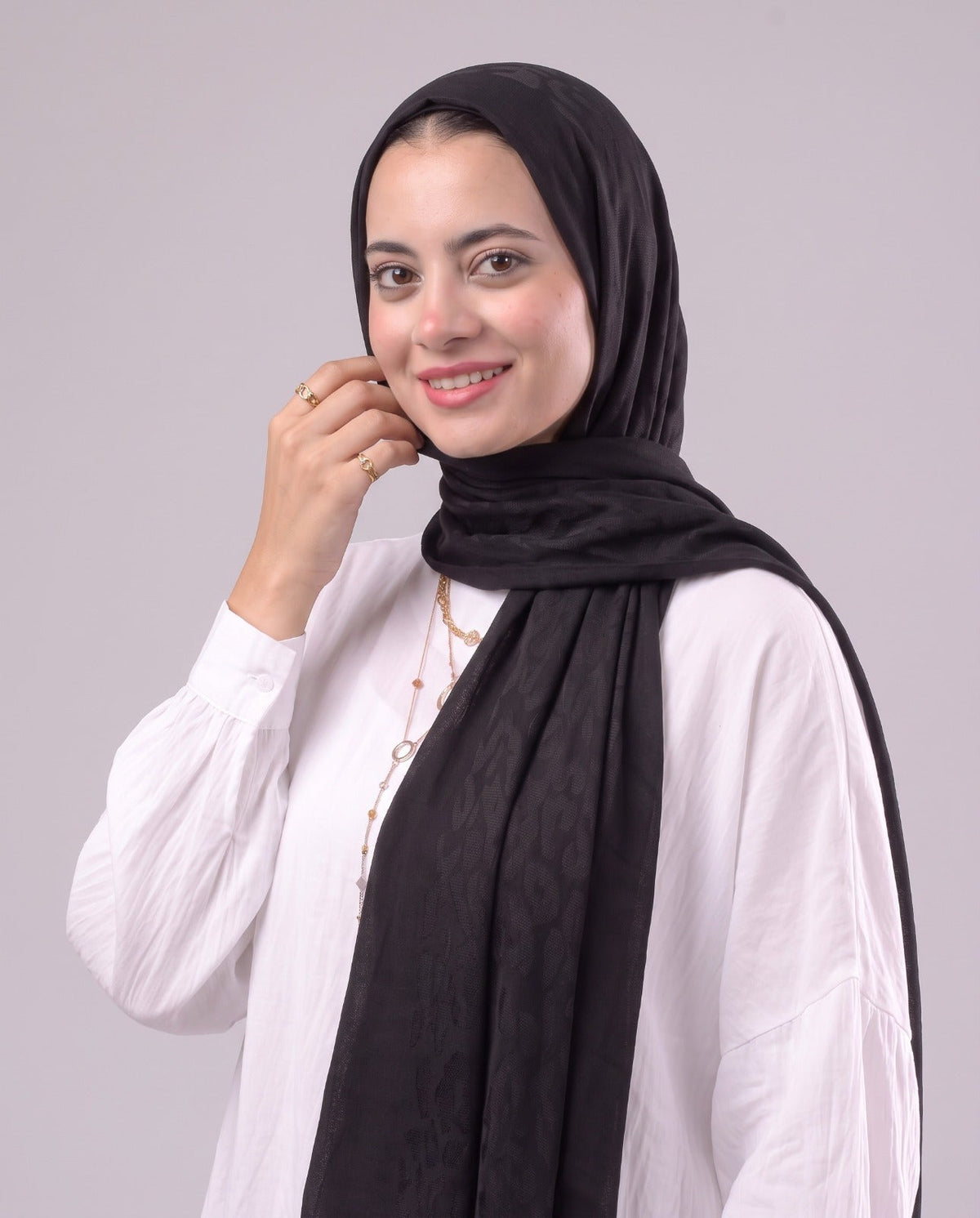 Leopard Cotton Scarf - Black