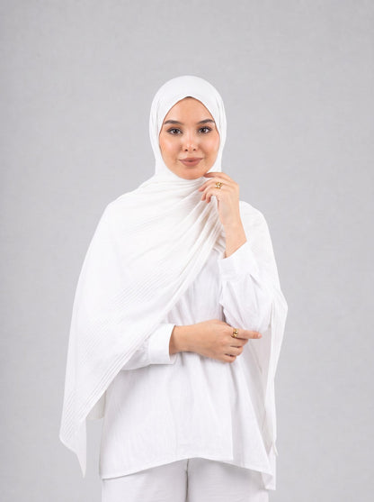 Cotton Stripe Border Kuwaiti Scarf in Off White #Color_Off White