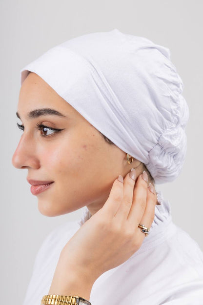 Ruche Back Kuwaiti Bonnet in White #Color_White