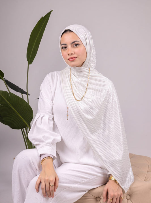 Metalic Knit Stripe Scarf in White #Color_White