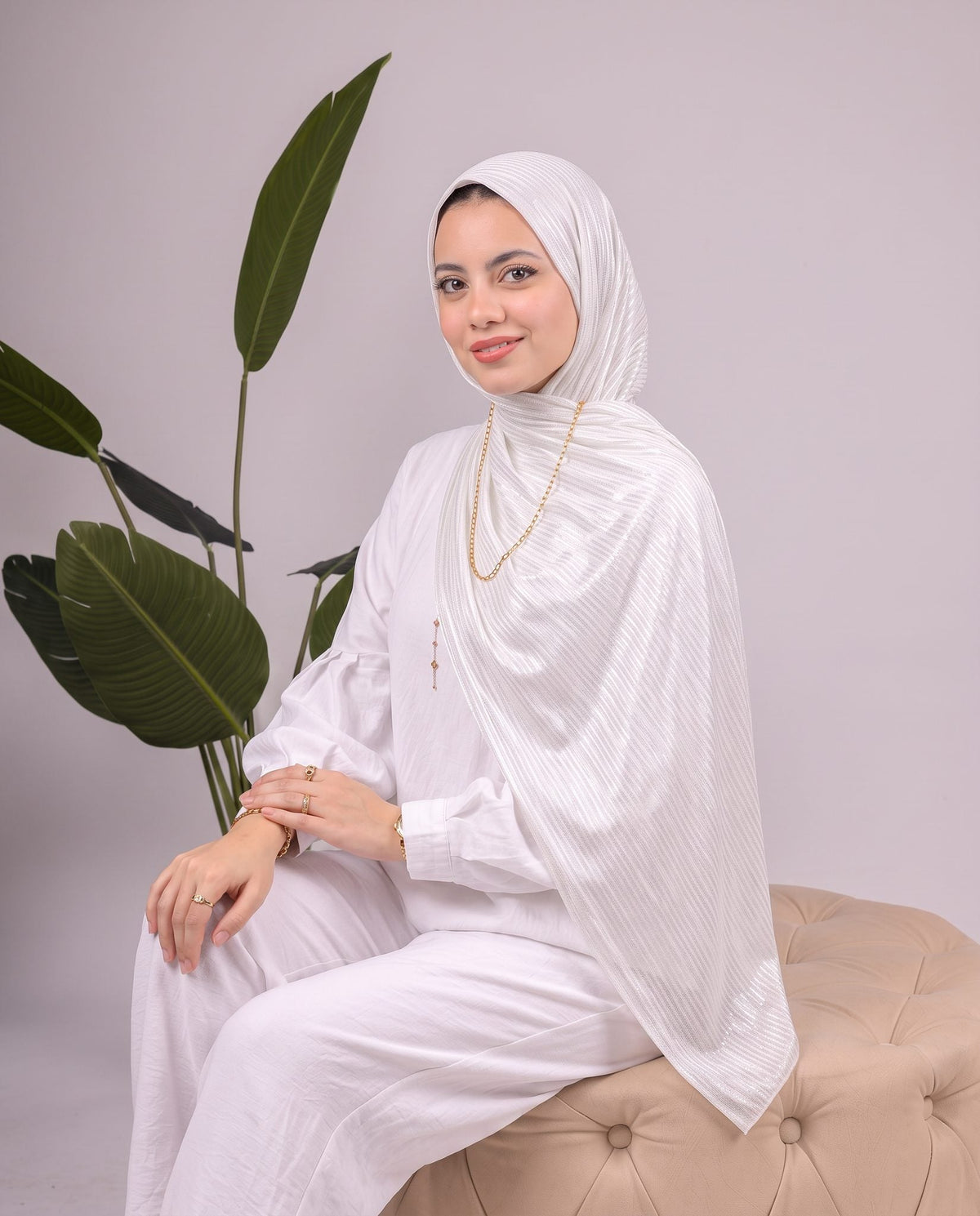 Metalic Knit Stripe Scarf in White #Color_White