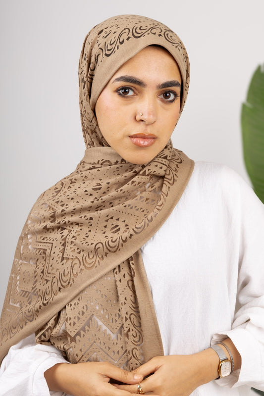 Atlas Devore Kuwaiti Scarf in Toffee Brown #Color_Toffee Brown