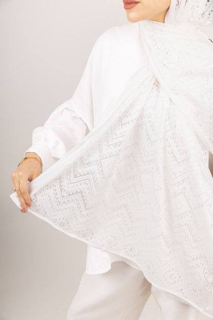 Atlas Devore Kuwaiti Scarf in White #Color_White