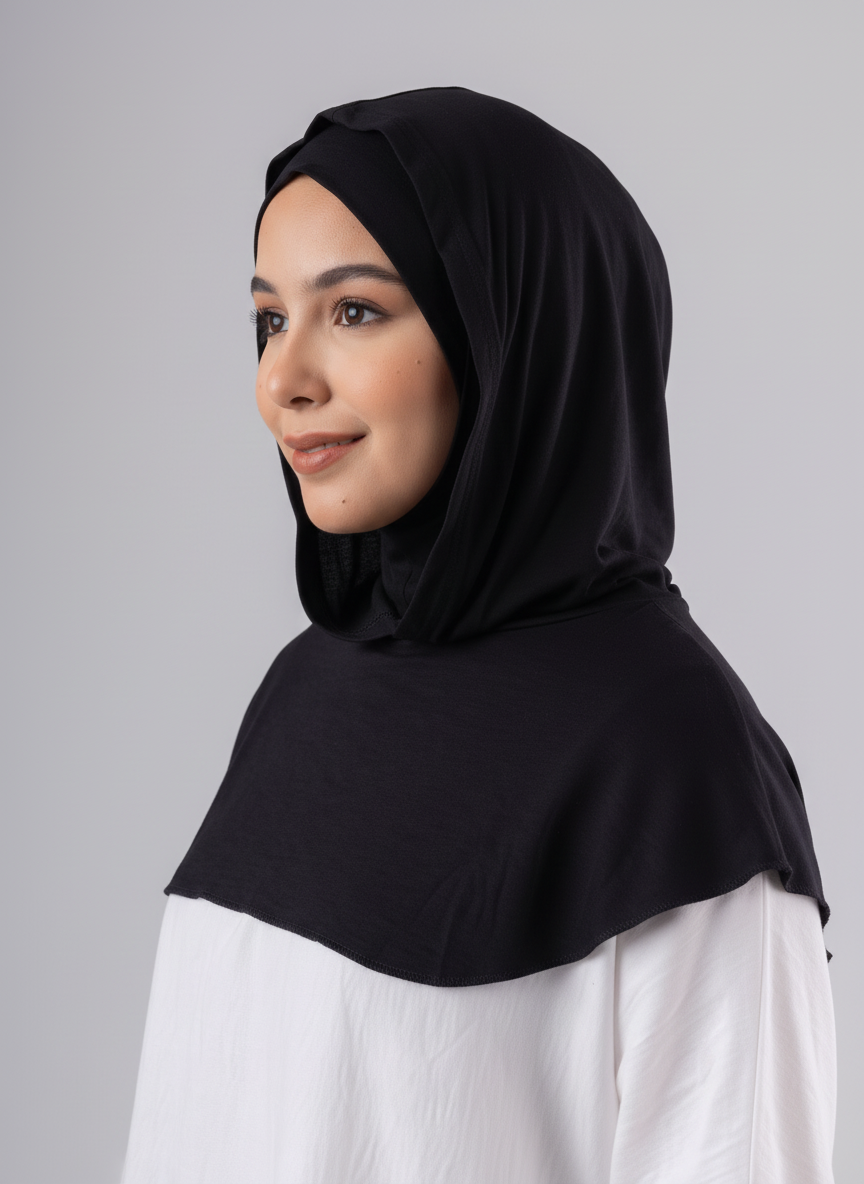 Ready Two Layer Kuwaiti Hijab in Black #Color_Black