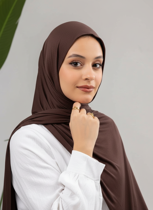 Pure Jersey Kuwaiti Scarf in Brown #Color_Brown