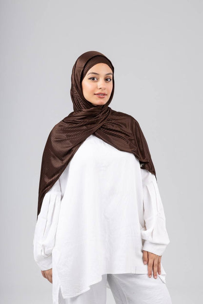 Mirage Pleat Kuwaiti Scarf in Brown #Color_Brown