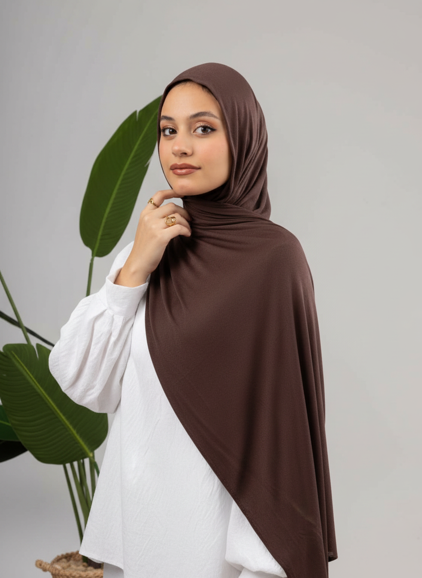 Pure Jersey Kuwaiti Scarf in Brown #Color_Brown