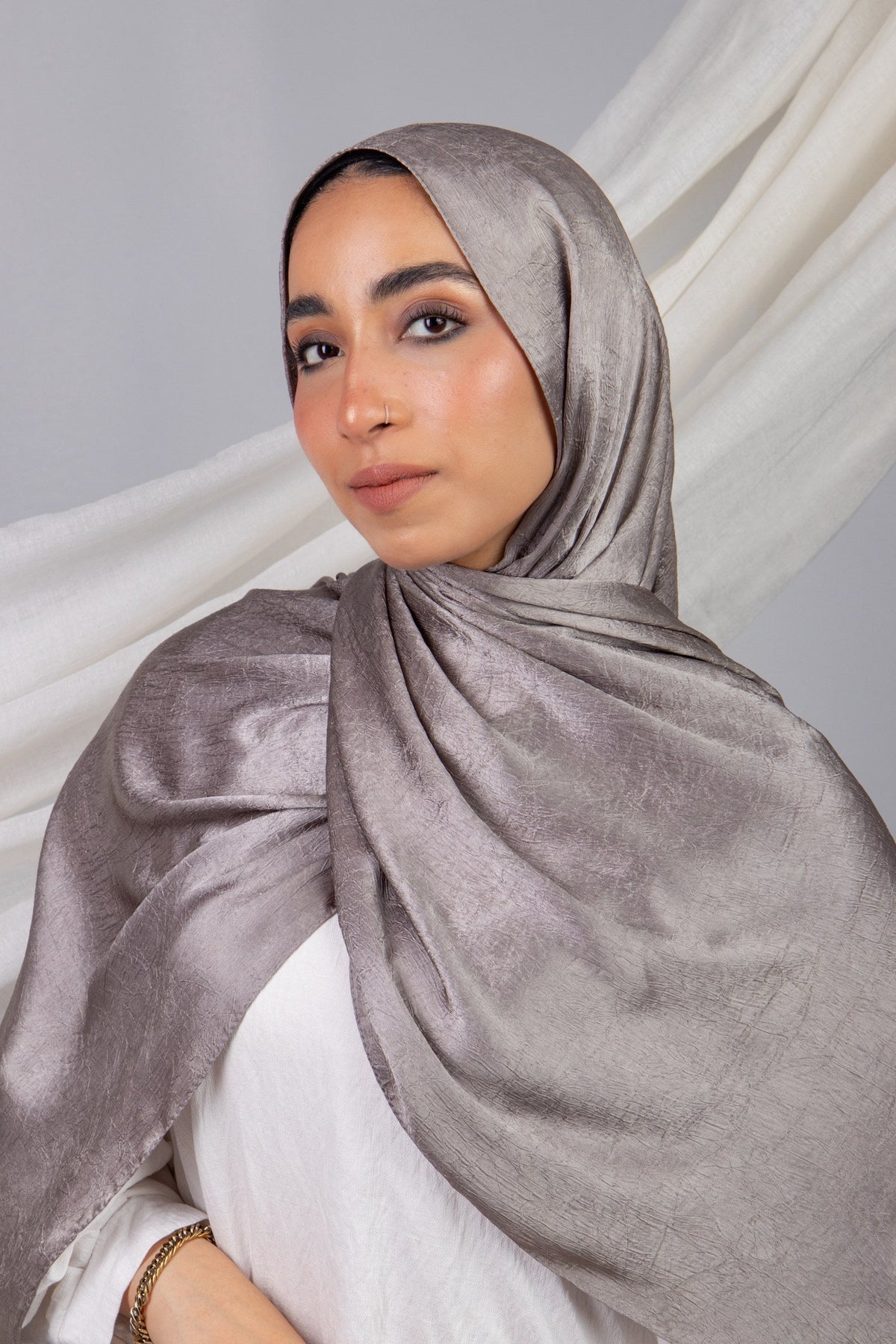 Moon Glow Crushed Satin Scarf in Grey #Color_Grey