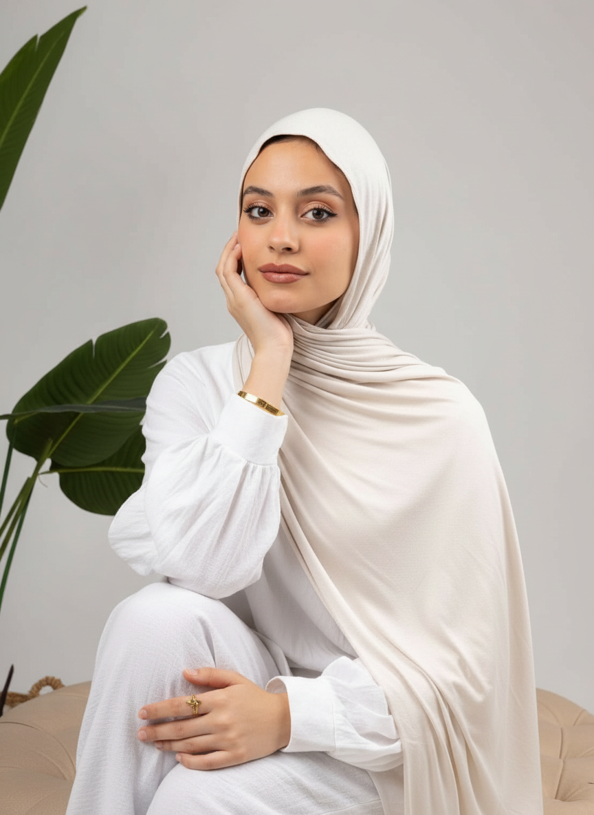 Pure Jersey Kuwaiti Scarf in Light Beige #Color_Light Beige