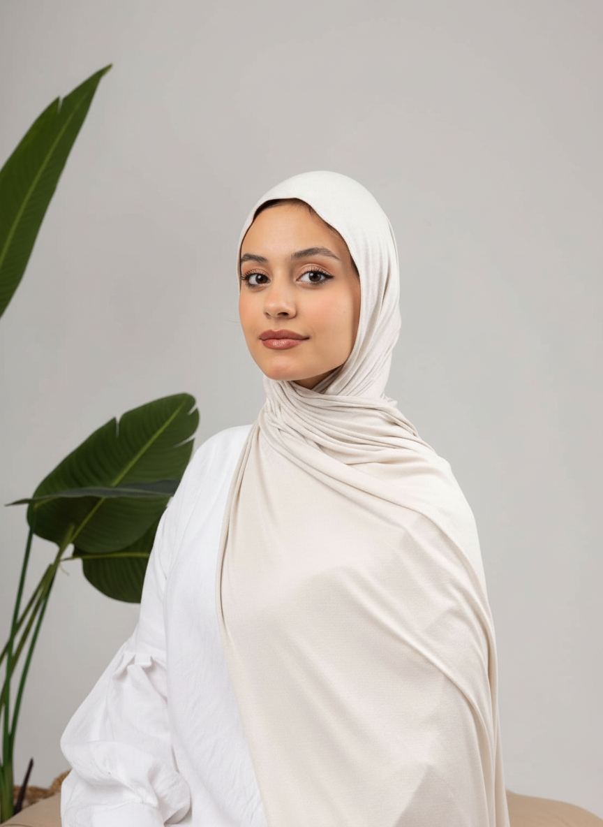Pure Jersey Kuwaiti Scarf in Light Beige #Color_Light Beige