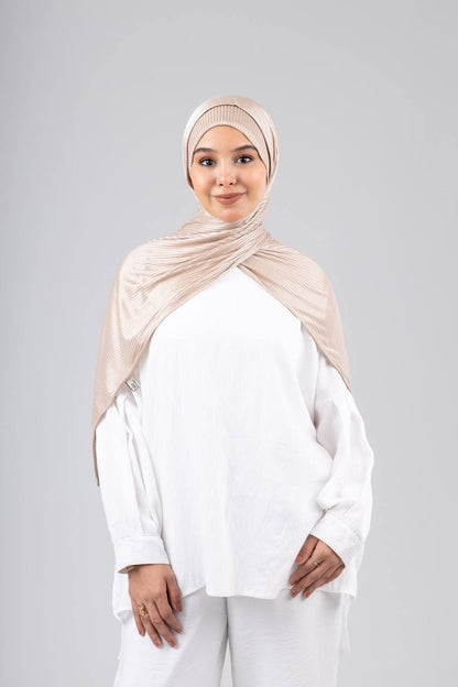 Mirage Pleat Kuwaiti Scarf in Light Beige #Color_Light Beige