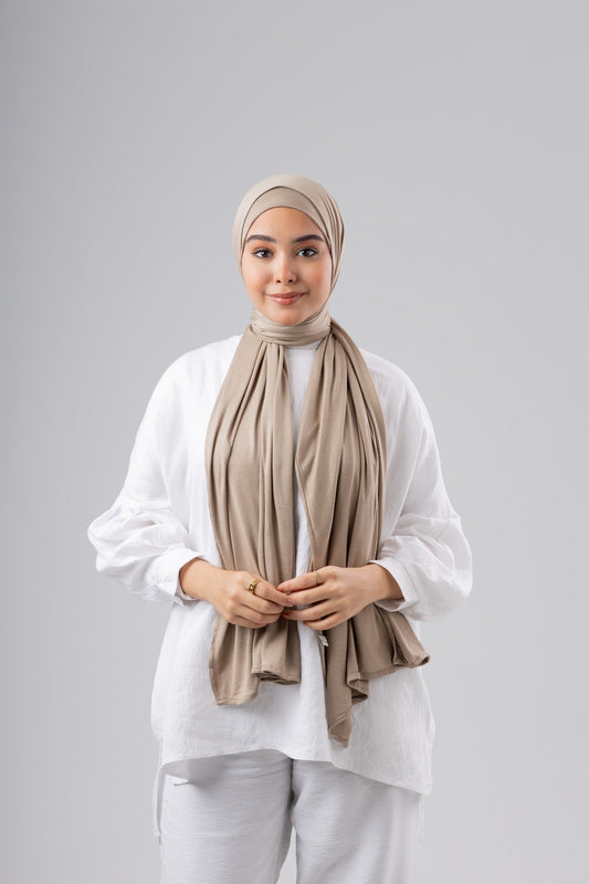 Jel Scarf and Bonnet Set in Light Cafe #Color_Light Cafe