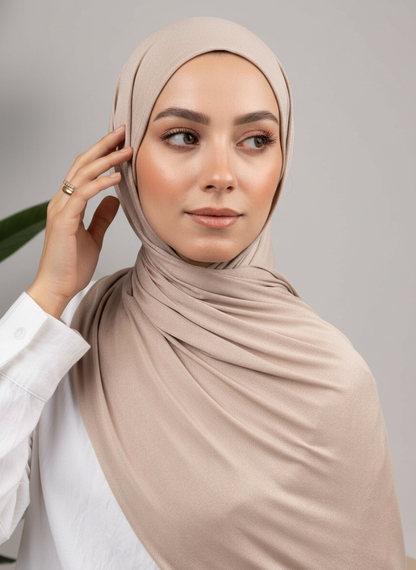 Pure Jersey Kuwaiti Scarf in Medium Beige #Color_Medium Beige