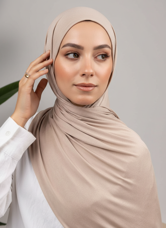 Pure Jersey Kuwaiti Scarf in Medium Beige #Color_Medium Beige