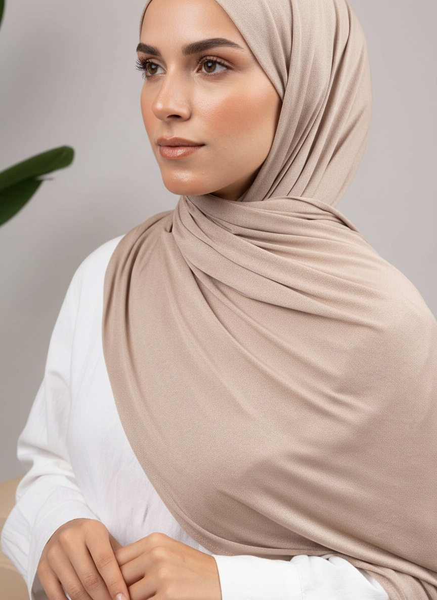 Pure Jersey Kuwaiti Scarf in Medium Beige #Color_Medium Beige