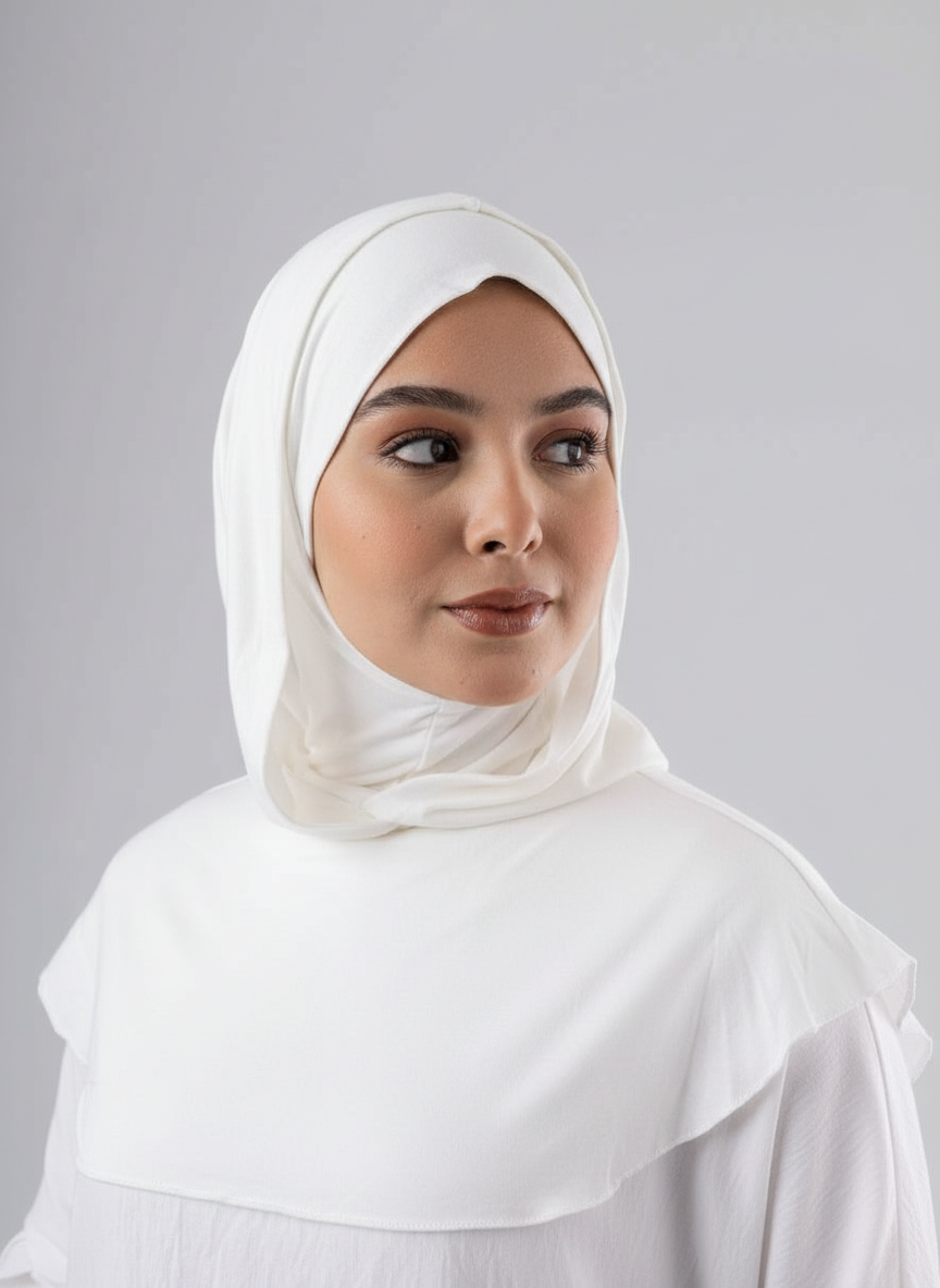 Ready Two Layer Kuwaiti Hijab in Off White #Color_Off White