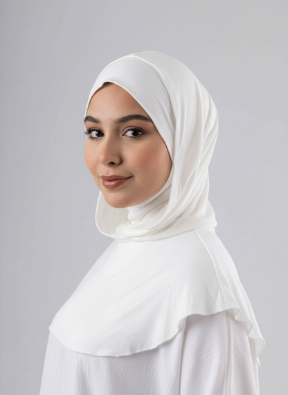 Ready Two Layer Kuwaiti Hijab in Off White #Color_Off White