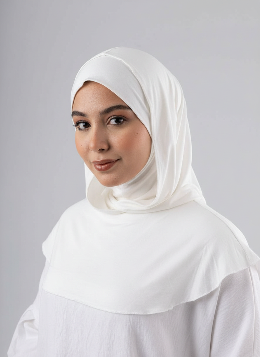 Ready Two Layer Kuwaiti Hijab in Off White #Color_Off White