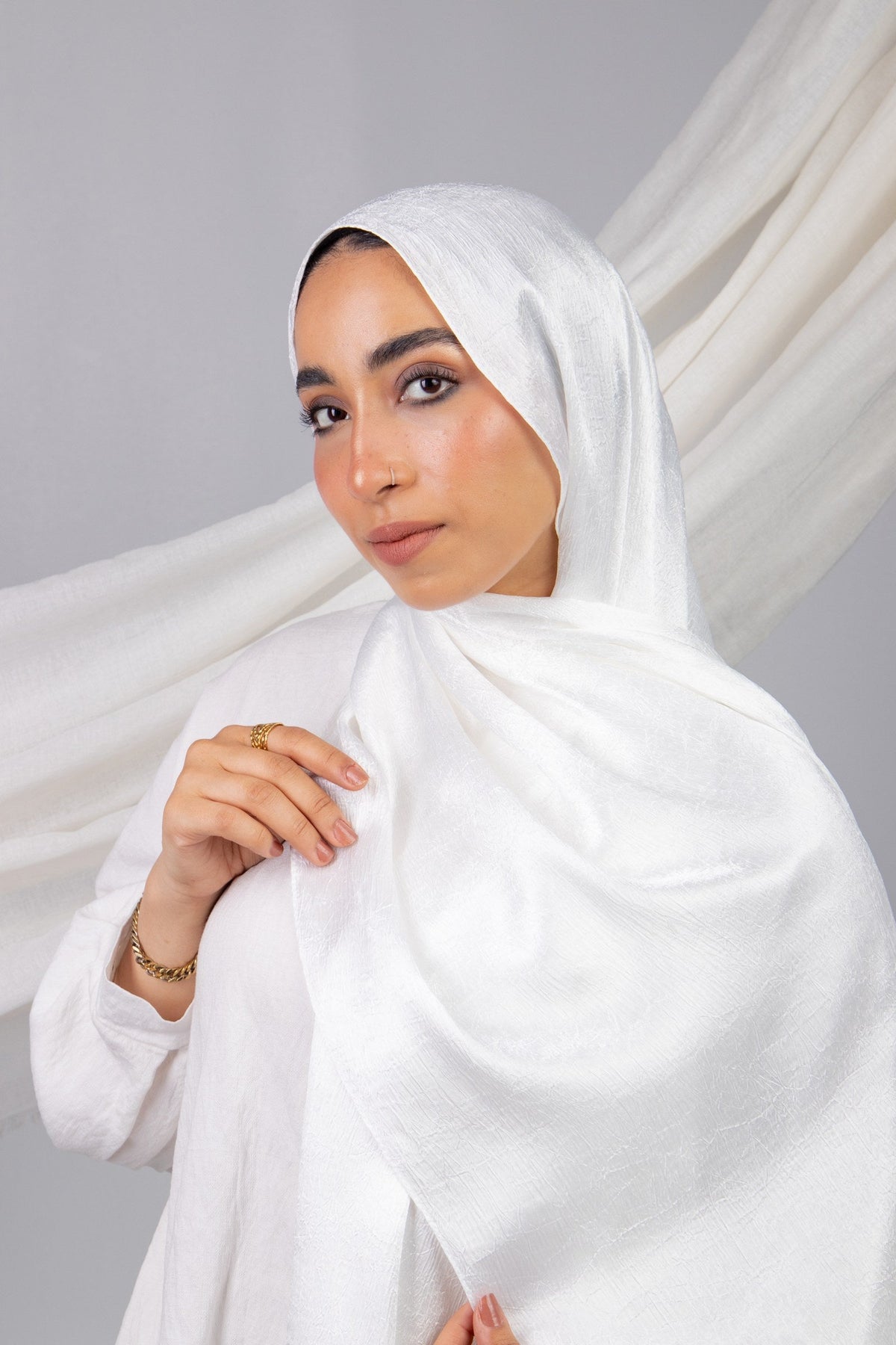 Moon Glow Crushed Satin Scarf in Off White #Color_Off White