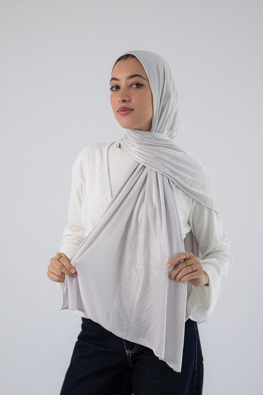 Shiny Jacquard Scarf Silver