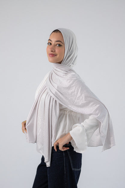 Shiny Jacquard Scarf Silver