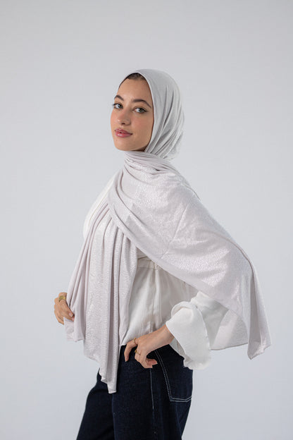 Shiny Jacquard Scarf Silver