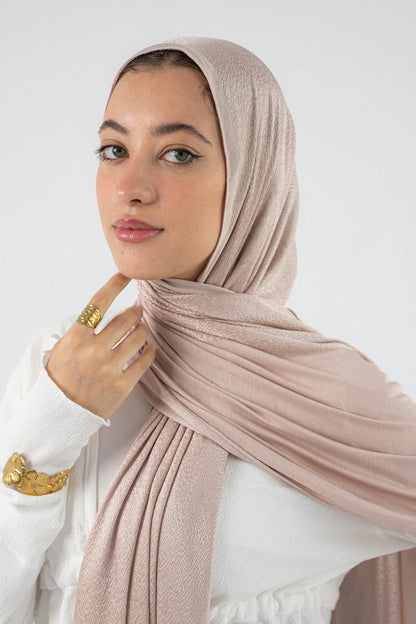 Shiny Jacquard Scarf Nude