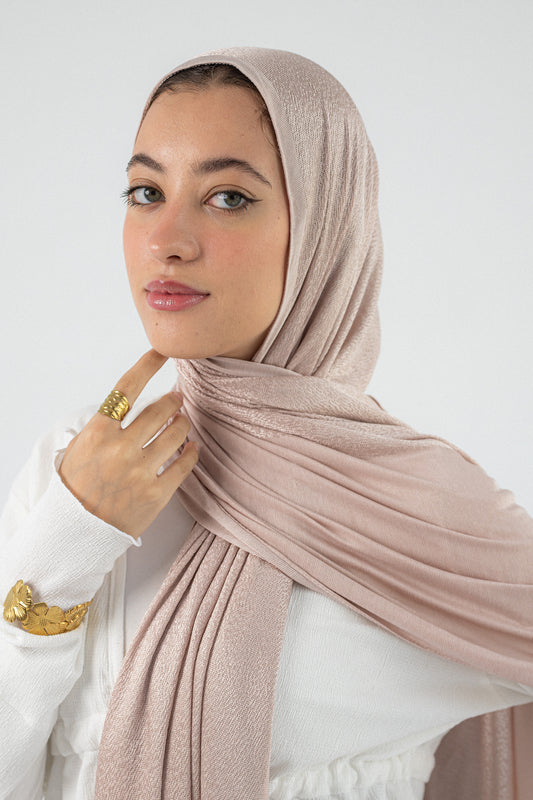 Shiny Jacquard Scarf Nude