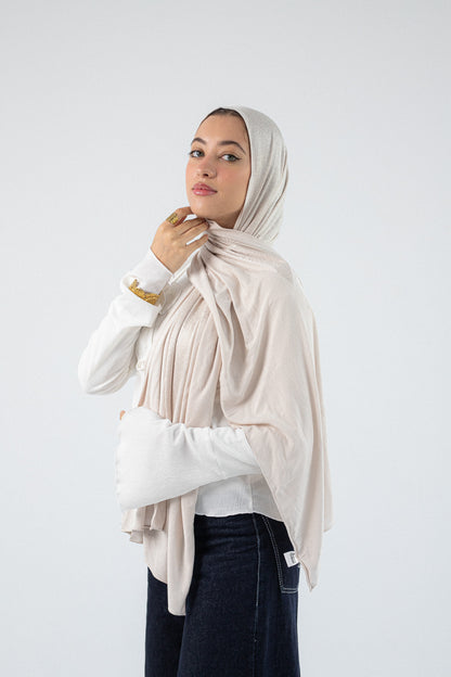 Shiny Jacquard Scarf Beige