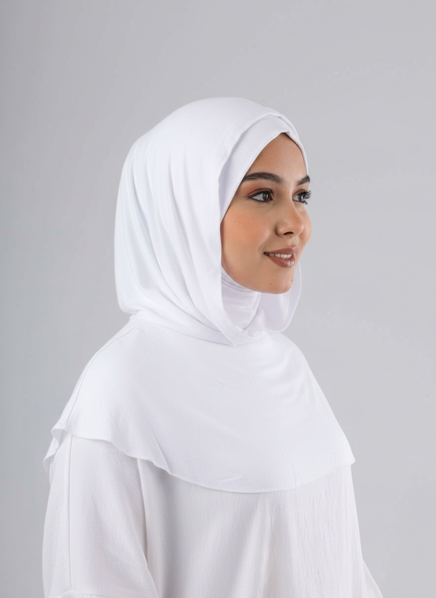 Ready Two Layer Kuwaiti Hijab in White #Color_White